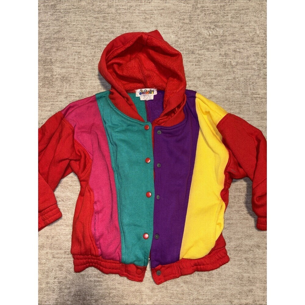 Vintage Kids Small 4 80s Color Block Mini Lavon Crazy Jacket Rainbow Retro